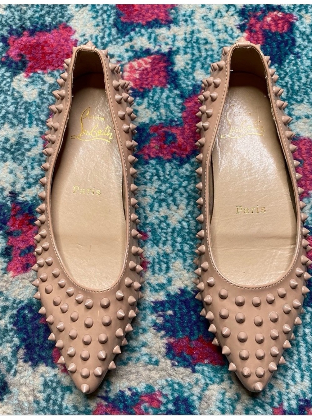 Christian Louboutin Nude Pink Studded pigalle spiked skimmer Pointed Flats